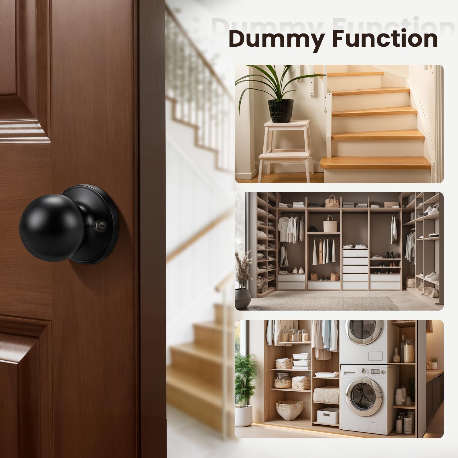 Brotima Matte Black Round Dummy Door Knob,One-Half Side Knob Only,Non-Locking No Latch for Interior Use, 53.3mm (Knob) - Image 3