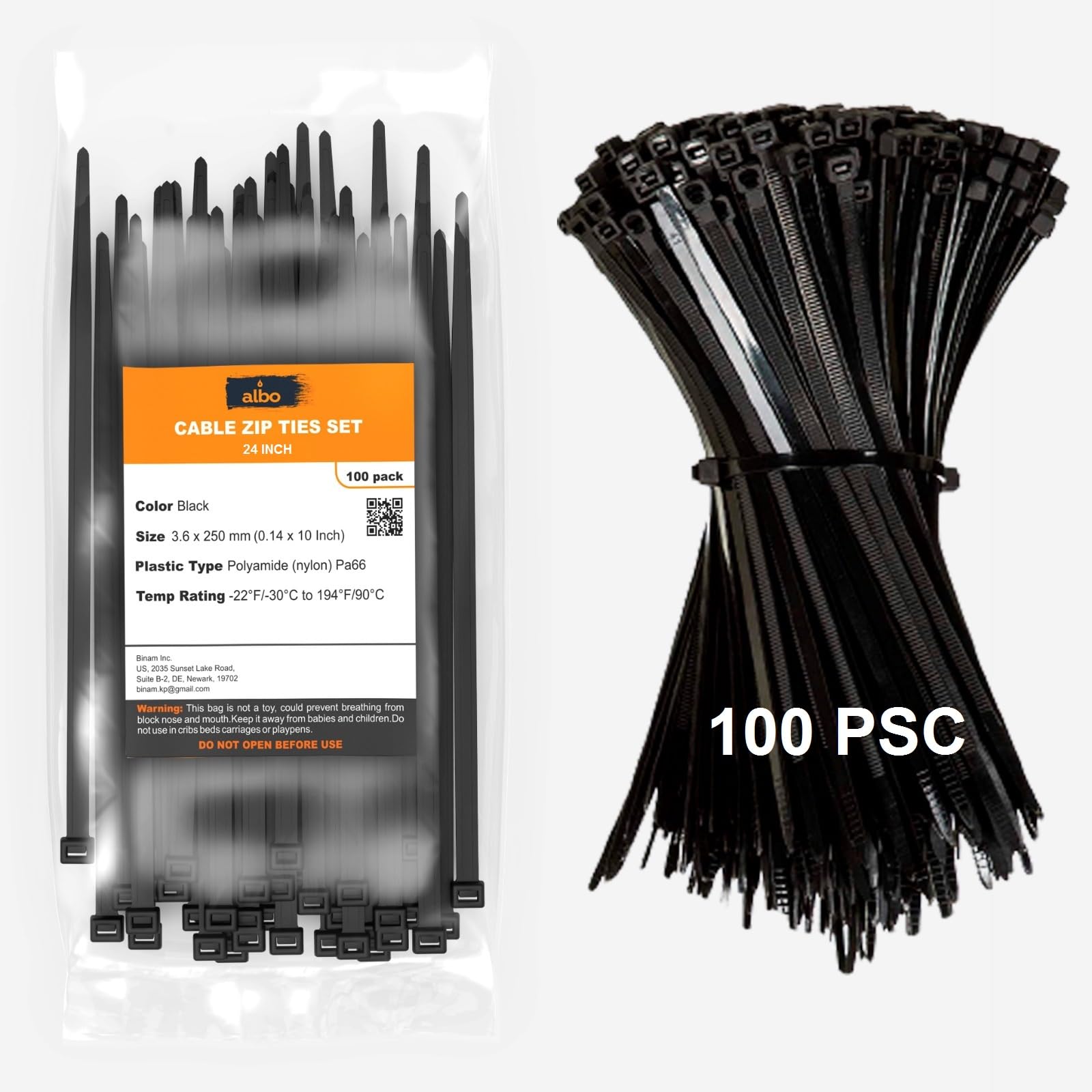 ALBO White Zip Ties 24 Inch 100 Pack