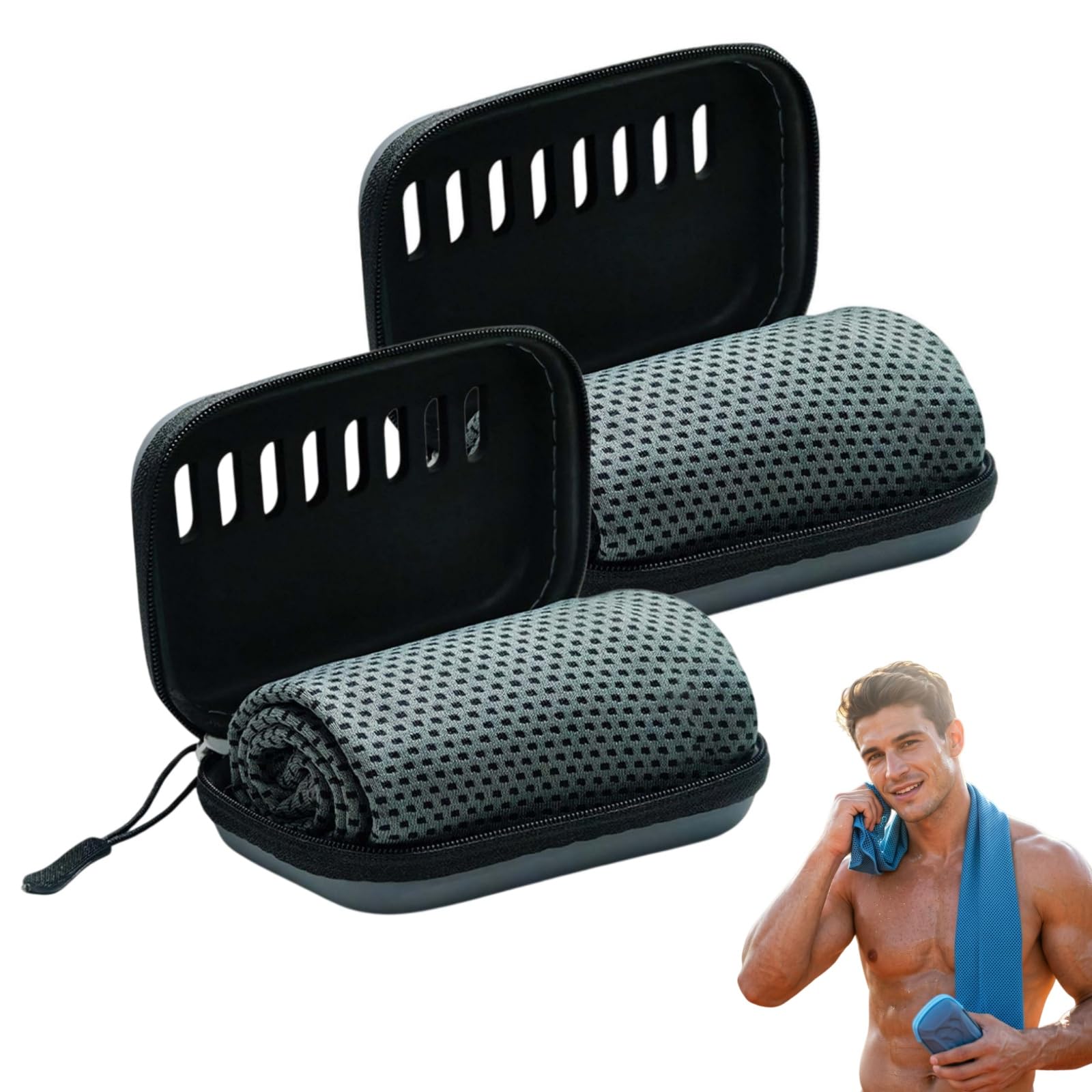 Cooling Cold Sweat Towel 2 Pack, 80x30 cm Quick Drying Microfibre Gym Towels, Reusable Sports Cooling Towel for Neck, Running, Yoga, Golf, Camping, Fitness and Outdoor Activities Summer (Black)
