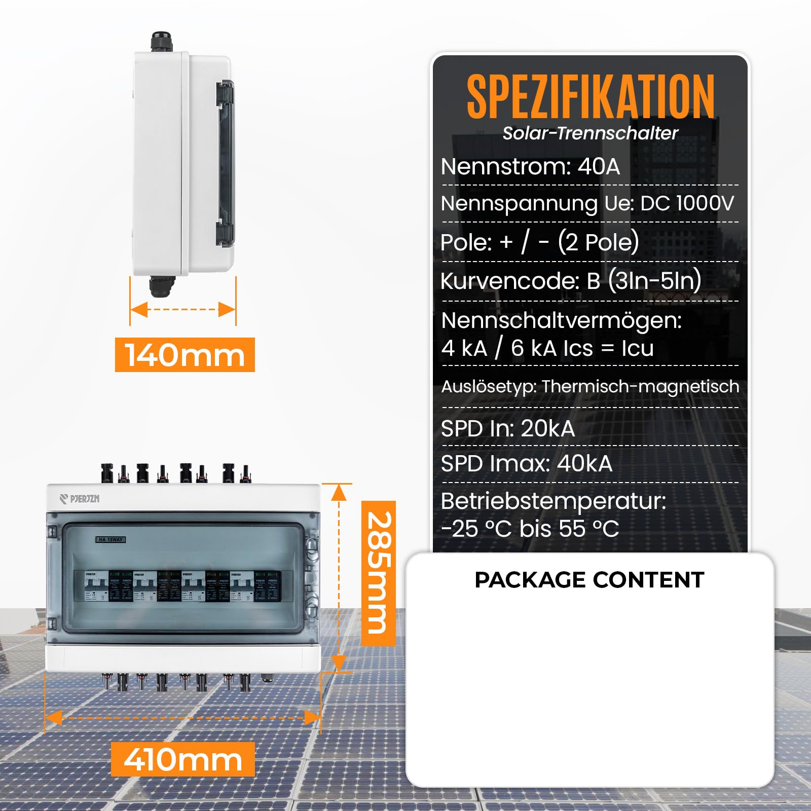Solar Kombigerät (1-in-1-Out/2-in-2-Out/4-in-4-Out) mit 1000V DC 40A LS-Schalter & 20-40KA SPD, IP65 Wasserdichtes Gehäuse (PC+ABS) für Wohnmobile/Dach/Inselanlagen (4-in-4-Out)