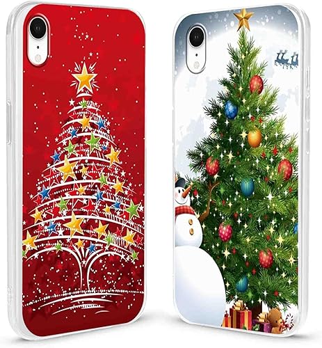 Paquete de 2 fundas transparentes de Navidad para iPhone XR de 6.1 pulgadas, bonito patrón de árboles de Navidad, resistente al amarilleo,