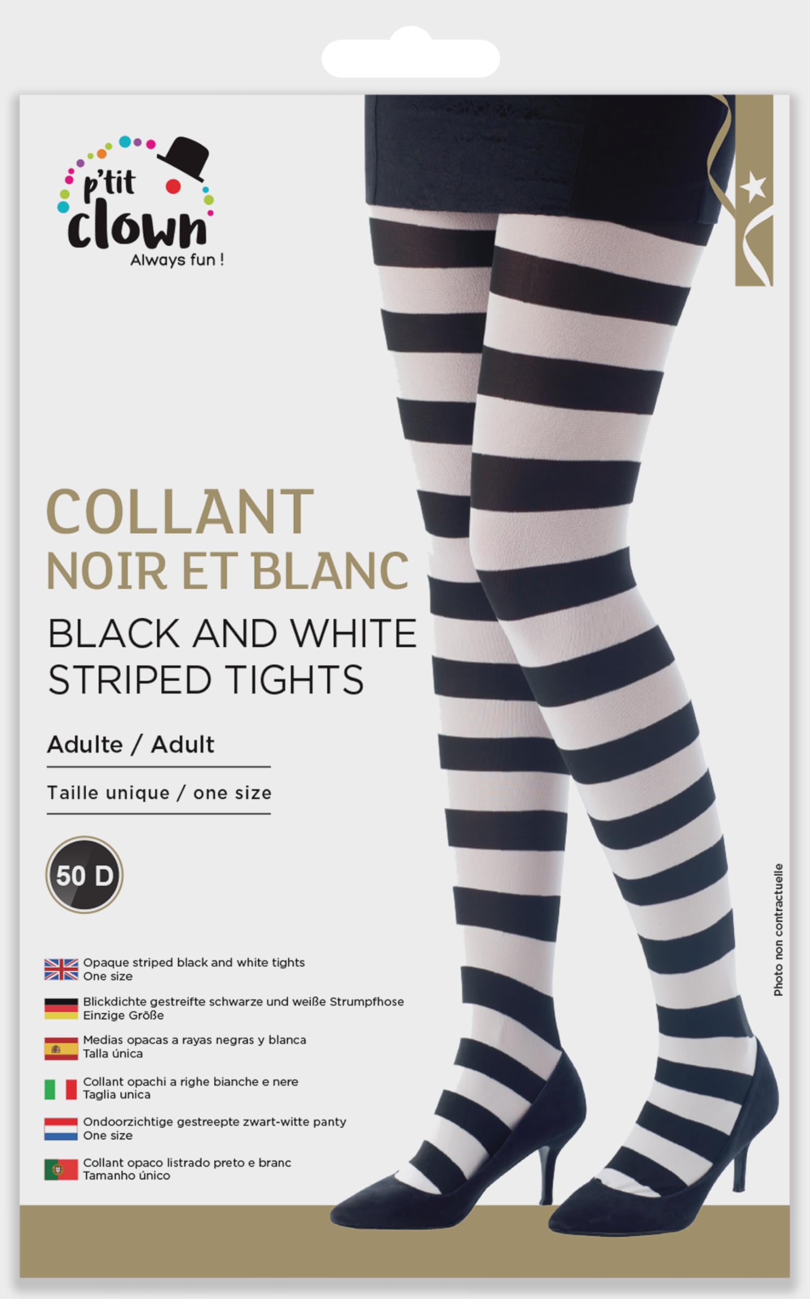 Collant A Righe Bianco E Nero P'tit Clown - Taglia Unica Per Costumi Carnevale E Halloween - Foto 8