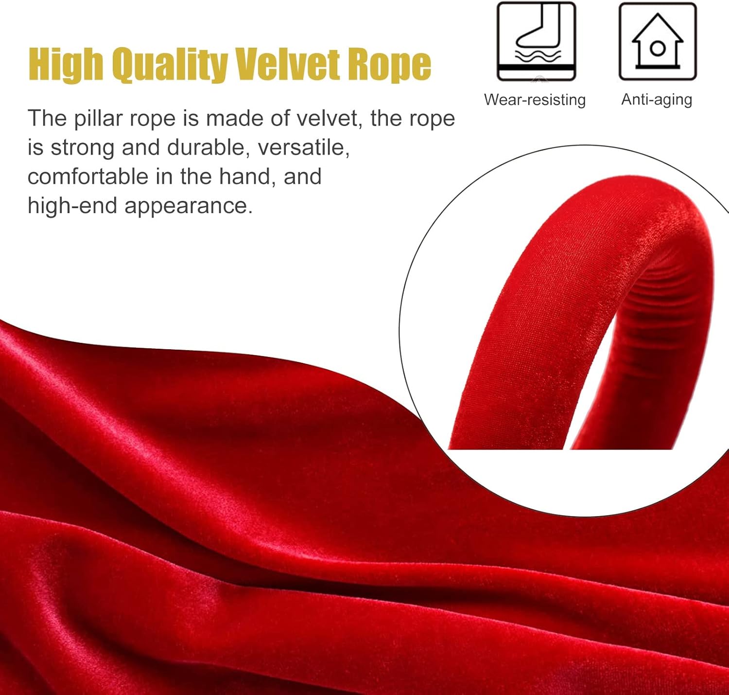 Red Velvet Stanchion Ropes, 3.2cm Thick Hanging Barrier Ropes with Silver Hooks for Party Event/Wedding/Hotel Celebration (122cm/4ft)