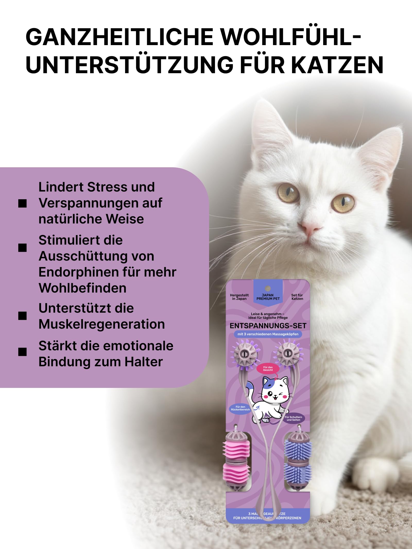 Anatomische Krallenschere & Massagegerät für Katzen | Gebogene 25° Klingen, Soft-Action-Feder & Sicherheitsverschluss | Rutschfeste Griffe | 3-in-1 Massage: Entspannung, Lymphdrainage & Sportmassage |
