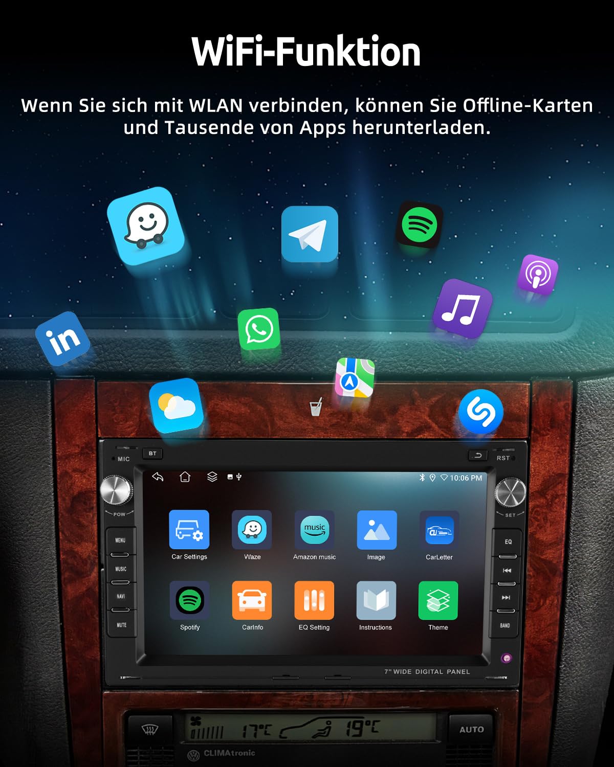 ESSGOO Drahtloses Carplay und Android 4+64G Android 15 Auto Autoradio Für VW Polo MK3/4 9N Golf 4 Passat B5 T5 Seat Skoda, 7 Zoll Touchscreen mit Bluetooth FM RDS GPS WiFi