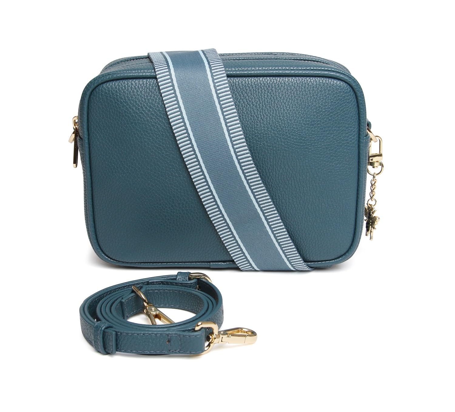 Alice Wheeler Soho Crossbody Bag, Teal Leather, Adjustable Strap, White, medium