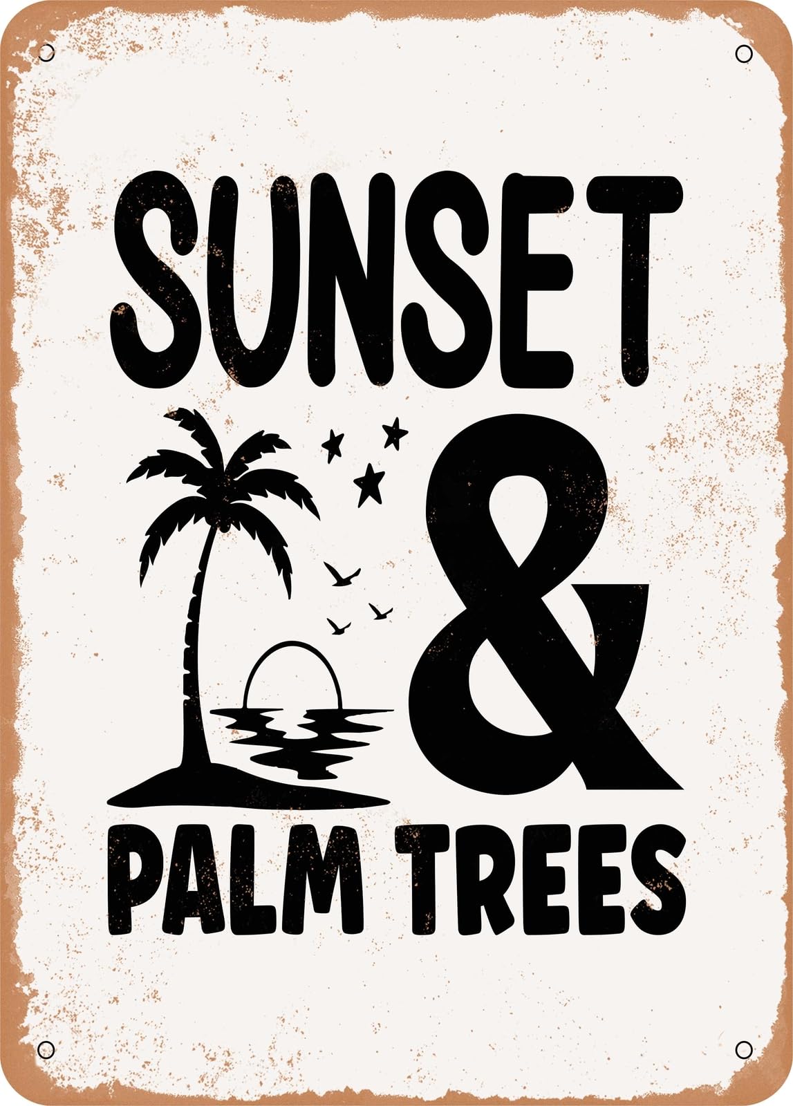 Metal Sign - Sunset and Palm Trees - Vintage Look home decor