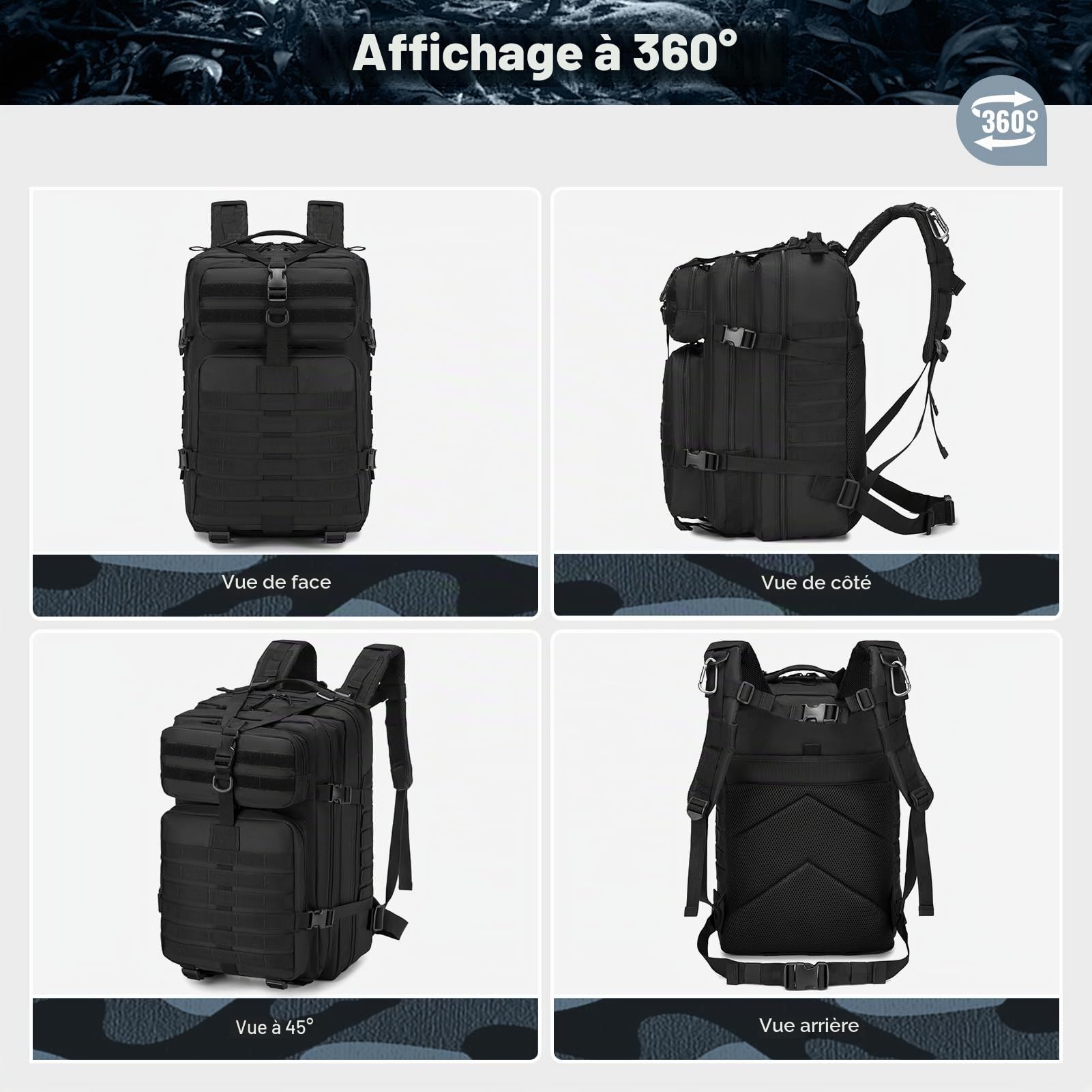 SPAHER 50L Sacs à Dos Tactique Militaire Sac de Randonnée Sac de Survie Sac a Dos de Voyage étanche Assault Pack Sac à Dos de Trekking Militaire Armée Tactique Molle Sac à Dos