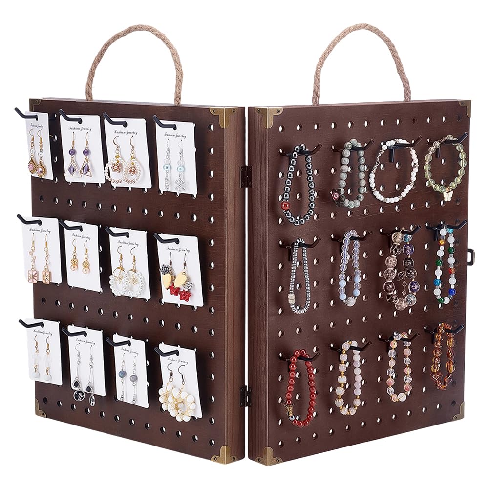 PH PandaHall Présentoir de Bijoux Pliable Tableau à Piquets 180 Trous Support Porte Boucles d'Oreilles Bracelets Support de Colliers Porte Clés Étagère d'Organisation Artisanales avec 48 Crochets