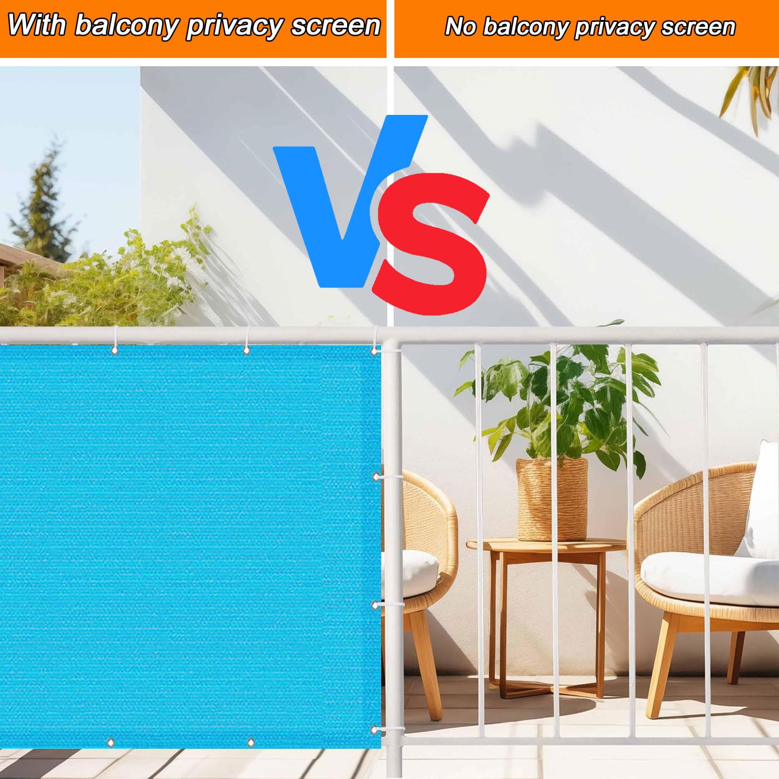 Balkon odporny na warunki atmosferyczne, 40 x 100 cm, ochrona przed wiatrem z przelotkami i opaskami kablowymi, oddychająca siatka bez wiercenia, montaż w błękitnej osłonie ogrodzenia