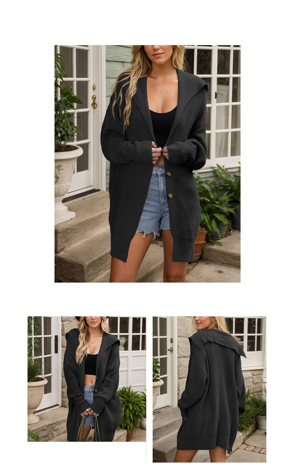 Chaqueta Punto Mujer Cárdigans Largos para Mujer Grises Cárdigans Largos Casuales Ligeros para Mujer Cárdigans Gruesos con Botones Delanteros Abiertos para Mujer Cárdigan Holgado De Gran Tamaño
