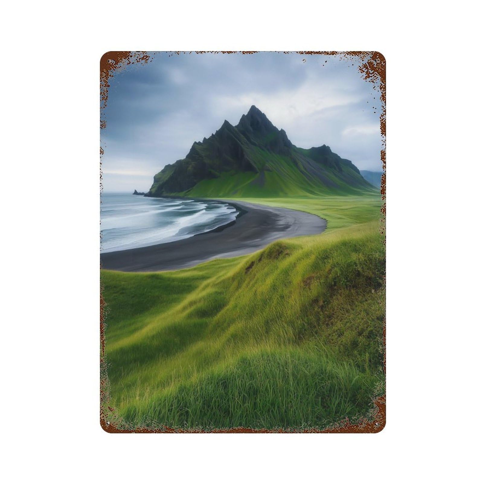 Distressed Metal Wall Sign Green Mountain Coastline 15.7"x11.8", Vintage Wall Decor for Garage, Bar And Workshop Decor