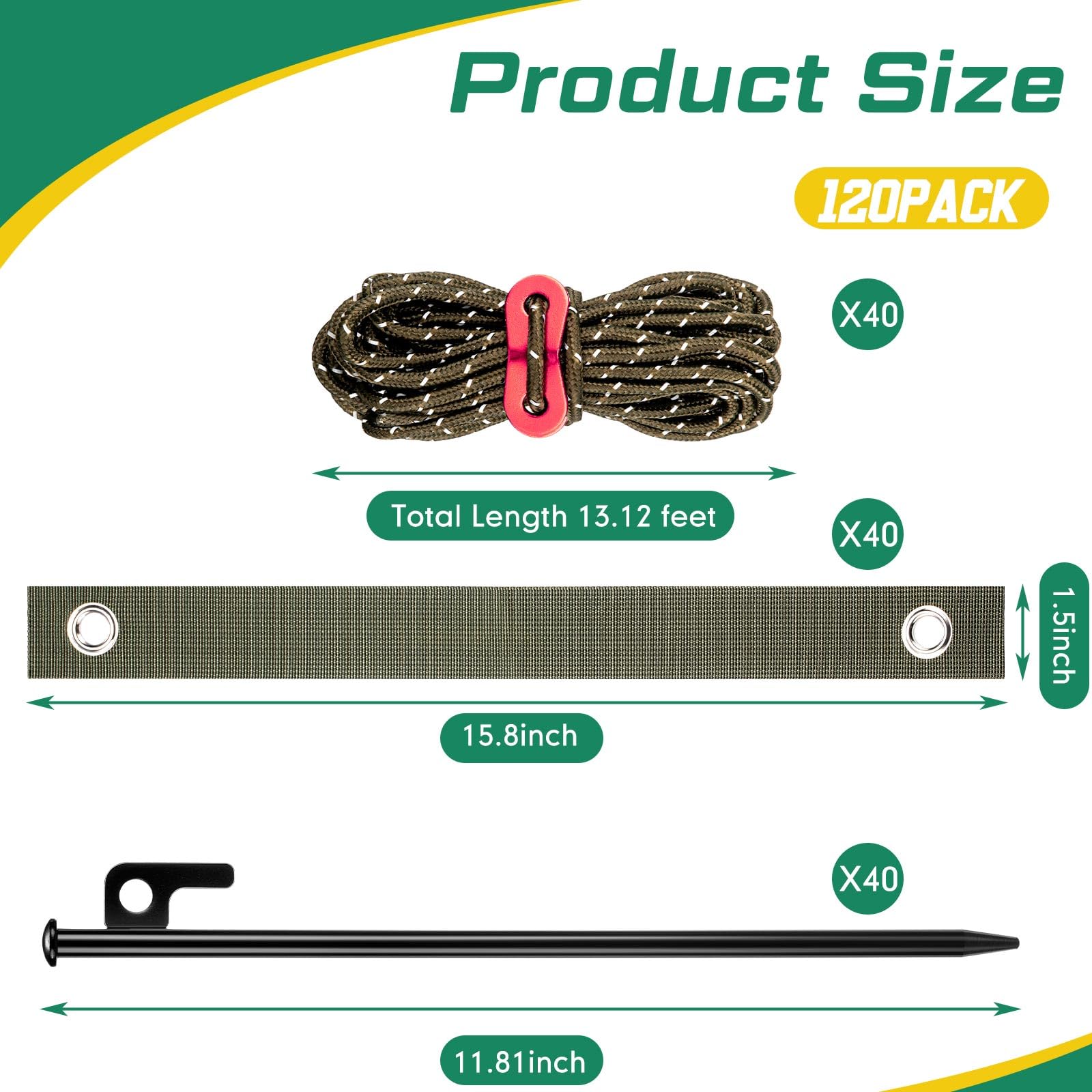 Suzile 120-teiliges Baumpfahl-Set, robuste Baumpfähle und Stützen zum Anlehnen von Bäumen, inklusive 11. 20,3 cm Stahlpfähle 15. 20,3 cm Stützgurte 13. 3,6 m Seil zur Verankerung des Hurrikanschutzes