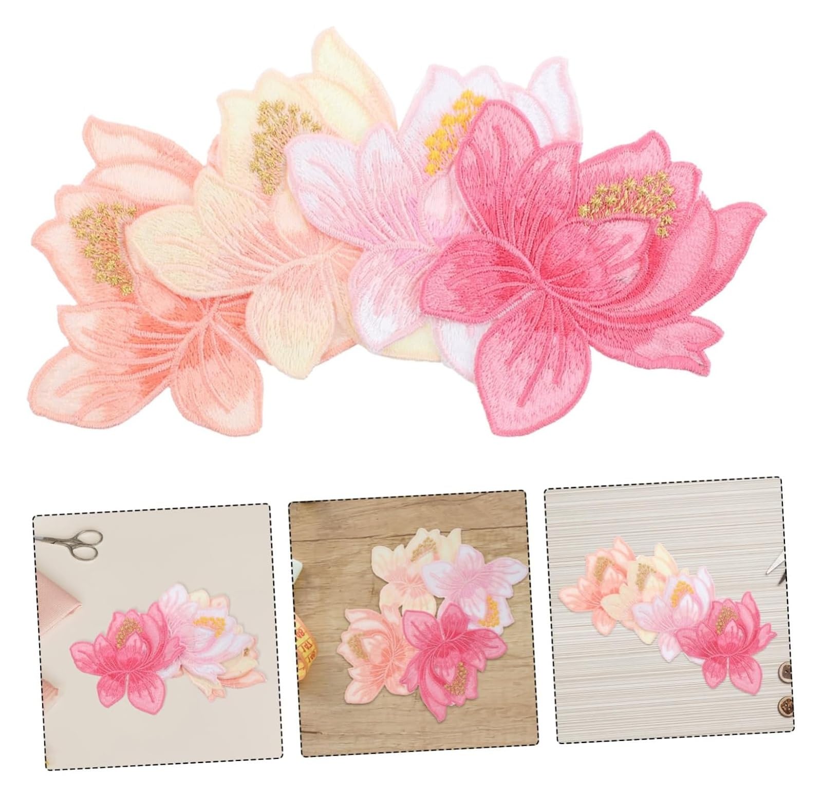 Applikationen für Kleidung, 4 Stück Stickerei-Patch Lotus Eisen dekorativ