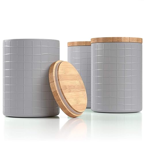 Grey Tea Coffee Sugar Set Metal Grid Design
