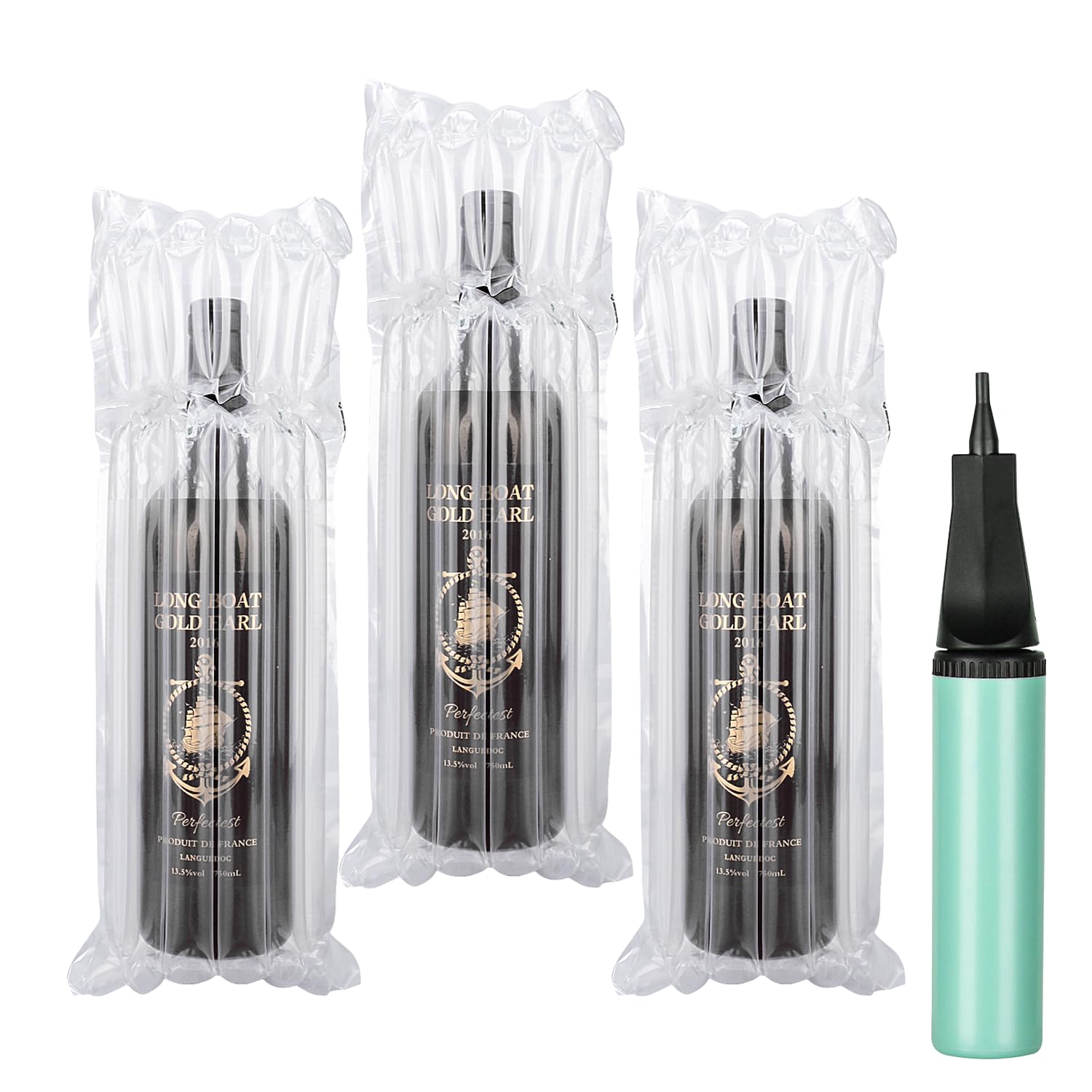 Kivsty Wine Bags Bottle Protector for Travel - 30 Packs, Inflatable Air Column Bubble Cushion Wrap Wine Bottles Packaging Sleeve for Shipping Airplane