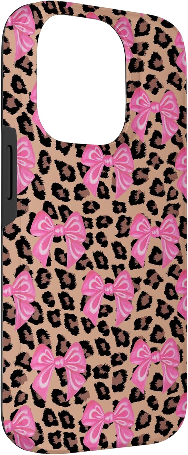 Leopard Pink Bow Cheetah Animal Print Coquette McBling Cute Case for iPhone 14 Pro