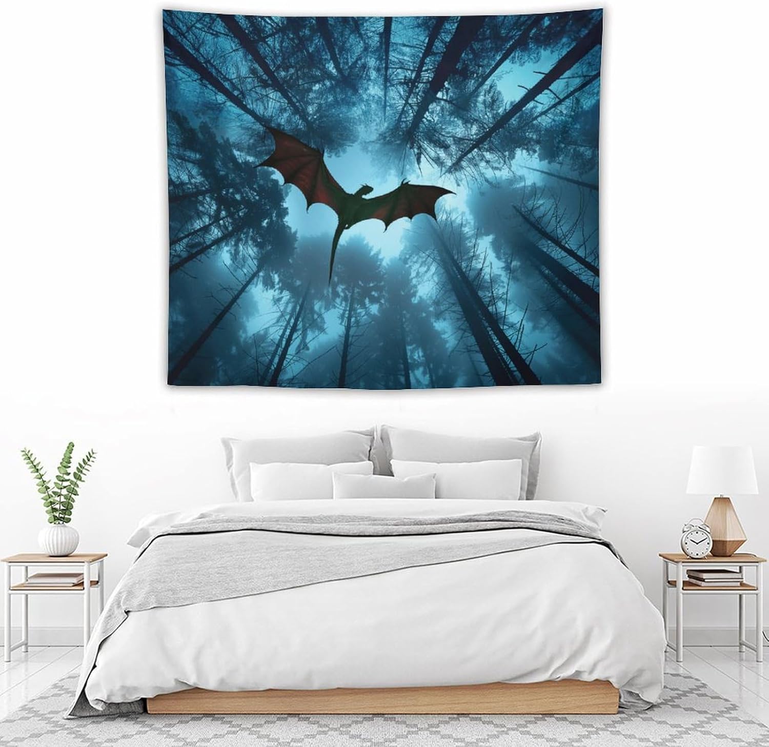 ANMOGID Dragon Ceiling Tapestries for Bedroom, Tree Fabric Wall Hangings for Living Room Dorm Party Home Office Nature Tapestry Forest Wall Hanging Decor 59"x51"