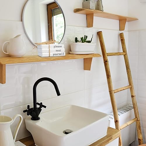 Miniatura 7 de Decoración de baño de granja, divertidos mini libros de madera rústica para tu estante de baño, el pequeño acento decorativo perfecto para el baño
