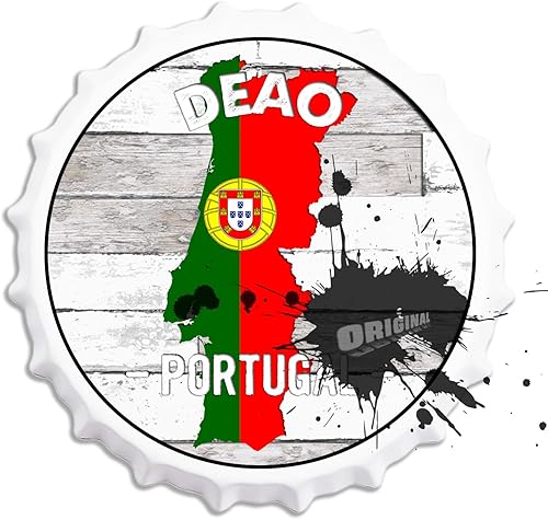 Deao, Portugal - Portuguese Flag Decorations Sign - Novelty Bottle Caps Metal Tin Signs Cafe Beer Bar Decoration Plate 14'' Inches Wall Art Plaque