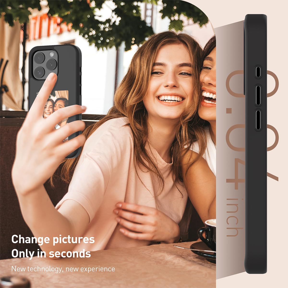 Smart Ink Phone Case for iPhone 13/14/15/16 Pro MAX Plus, NFC Memory Case for iPhone with Photo Screen, Smart NFC Ink Screen Phone Case (Black,15 Plus)