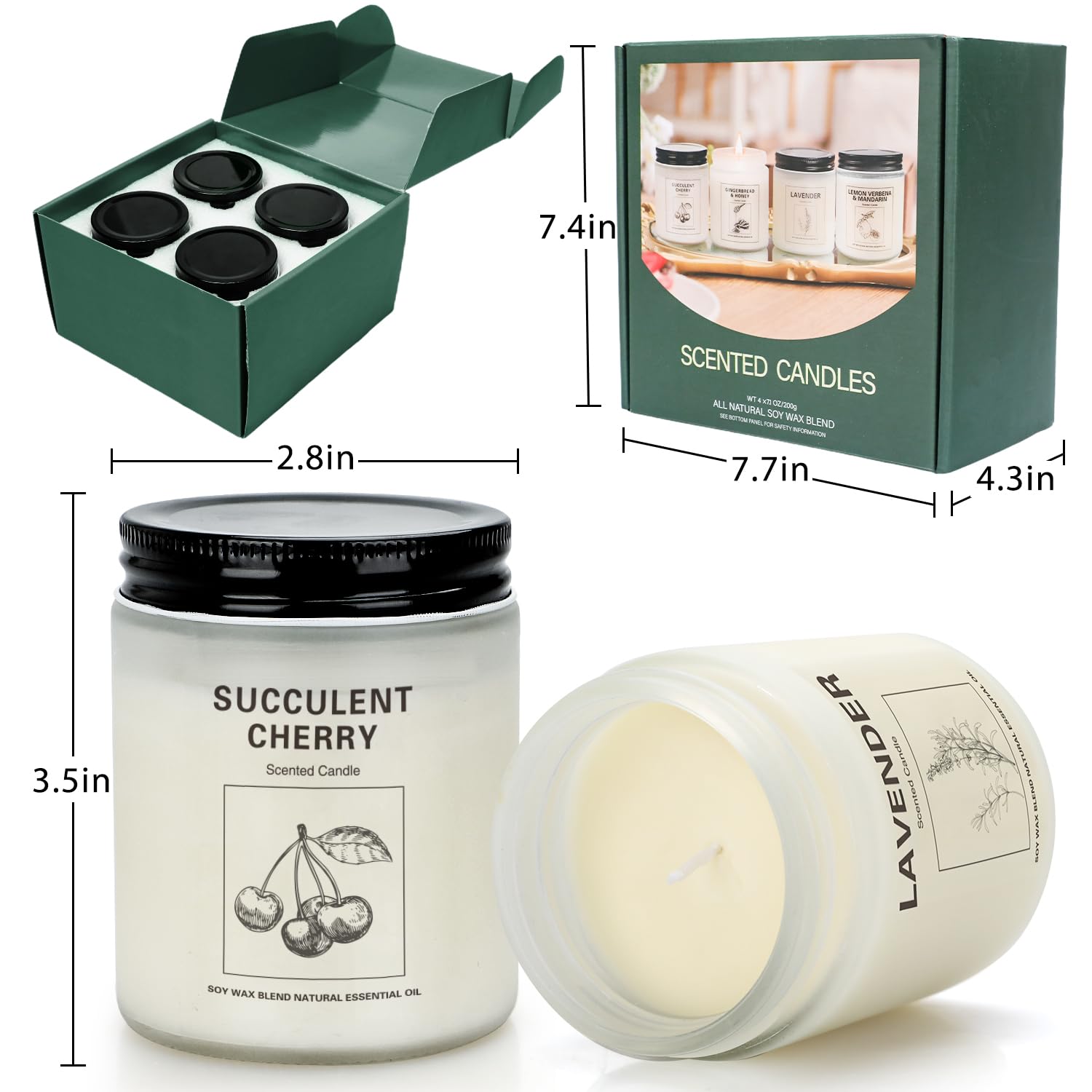 Świece, świece do domu, 2 sztuki, 201 ml, naturalny wosk sojowy do aromaterapii, ponad 120 godzin palenia, świąteczne świece zapachowe, zestawy upominkowe dla kobiet, świece jabłkowo-cynamonowe
