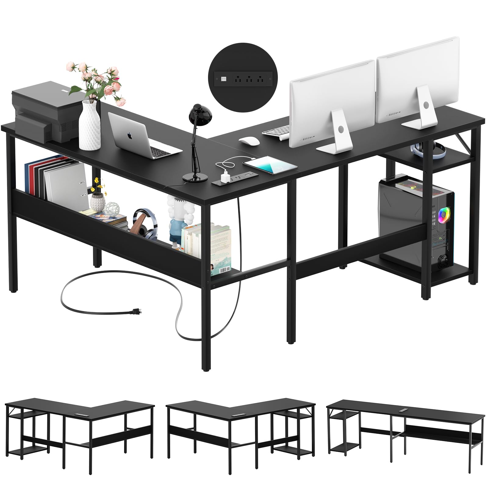 Computer Desk Reverse L Snapklik.com : iSunirm Reversible L Shaped Computer Desk