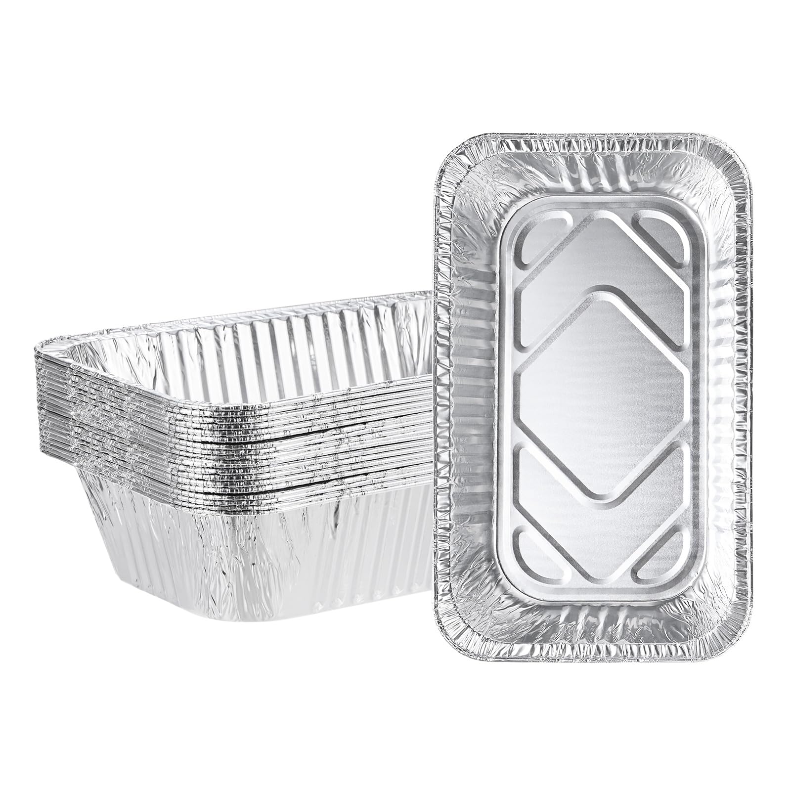 M METERXITY 20-Pack Grill Drip Pans, 10.4 x 6.3 x 2.3 Inch Disposable Aluminium Foil Grease Trays for Barbecues/BBQ Accessories/Outdoor Picnics, Grill Grease Pan Liners [Silver Tone]