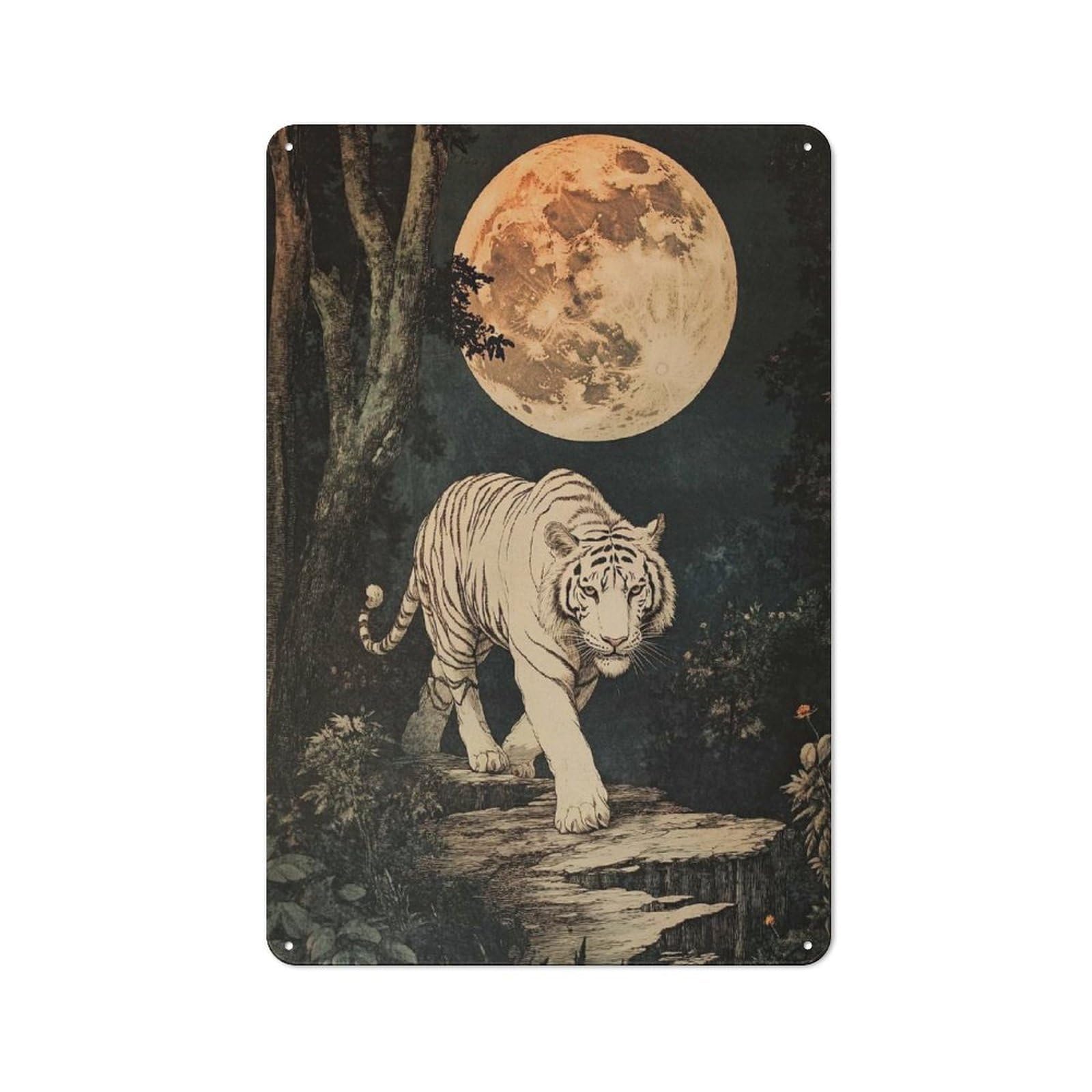 Lone White Tiger Vintage Metal Sign 30x20cm for Hobby Room Or Studio, Housewarming Present for People Styling Hobby Room And Studio