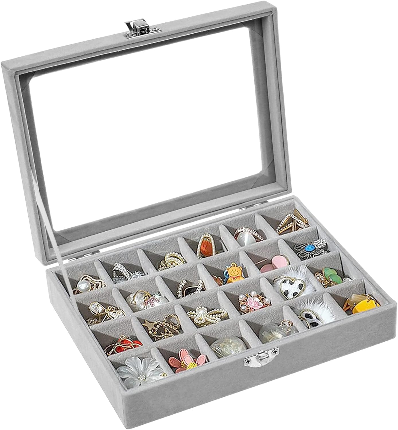 Casiwaft Scatola Portagioie a 2 livelli, Grande Porta Gioielli in Pelle PU con Portagioie portatile, Grande Organizzatore di Gioielli per Anelli Orecchini Bracciali Collane, Grigio