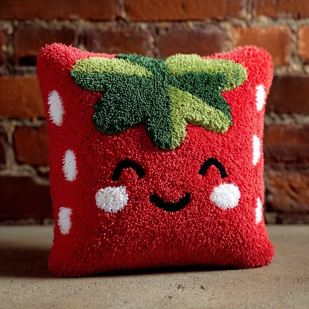WallustrioaW Latch Hook Cushion Cover Kit,Cartoon Strawberry