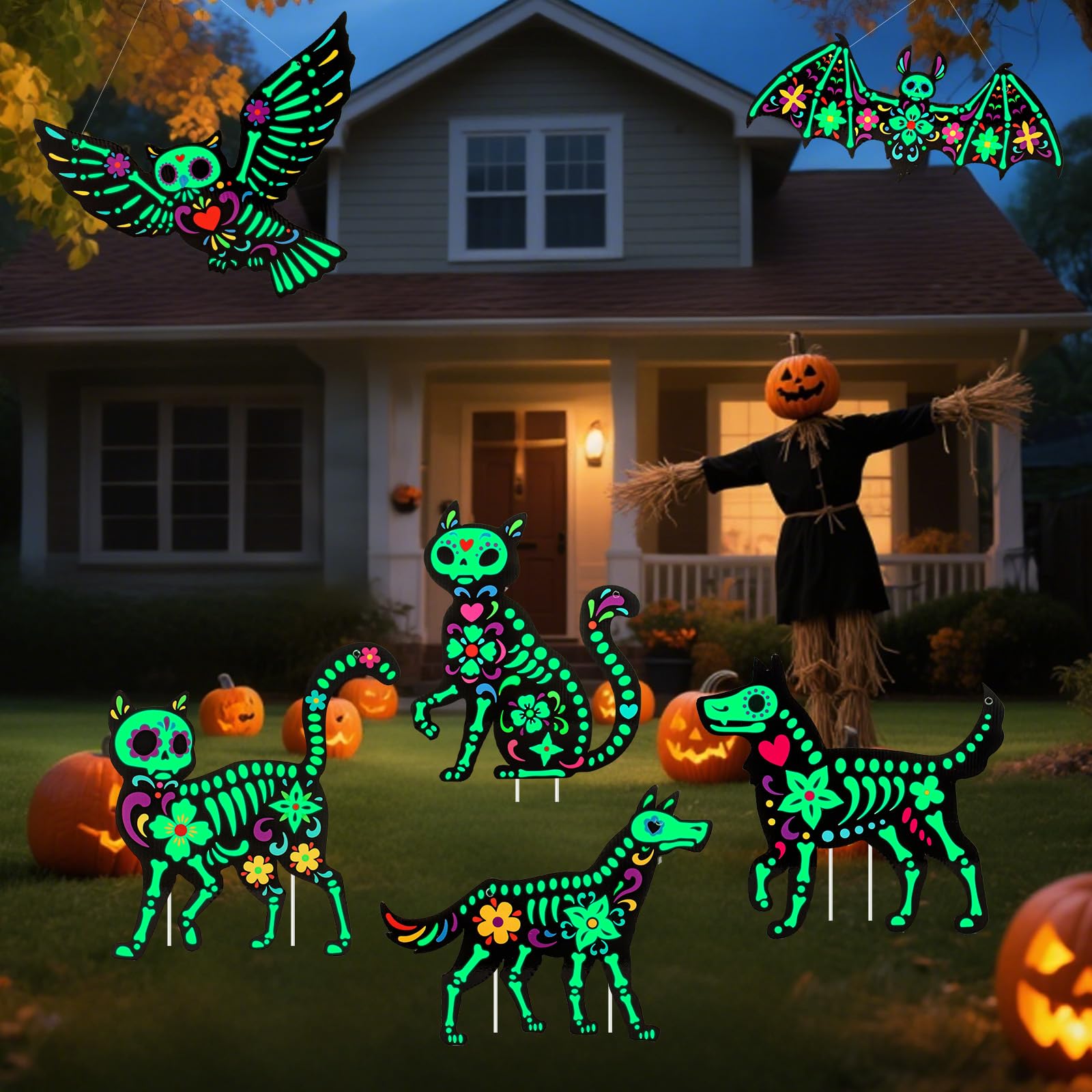 Décoration de jardin lumineuse Halloween sans électricité pour allée et gazon