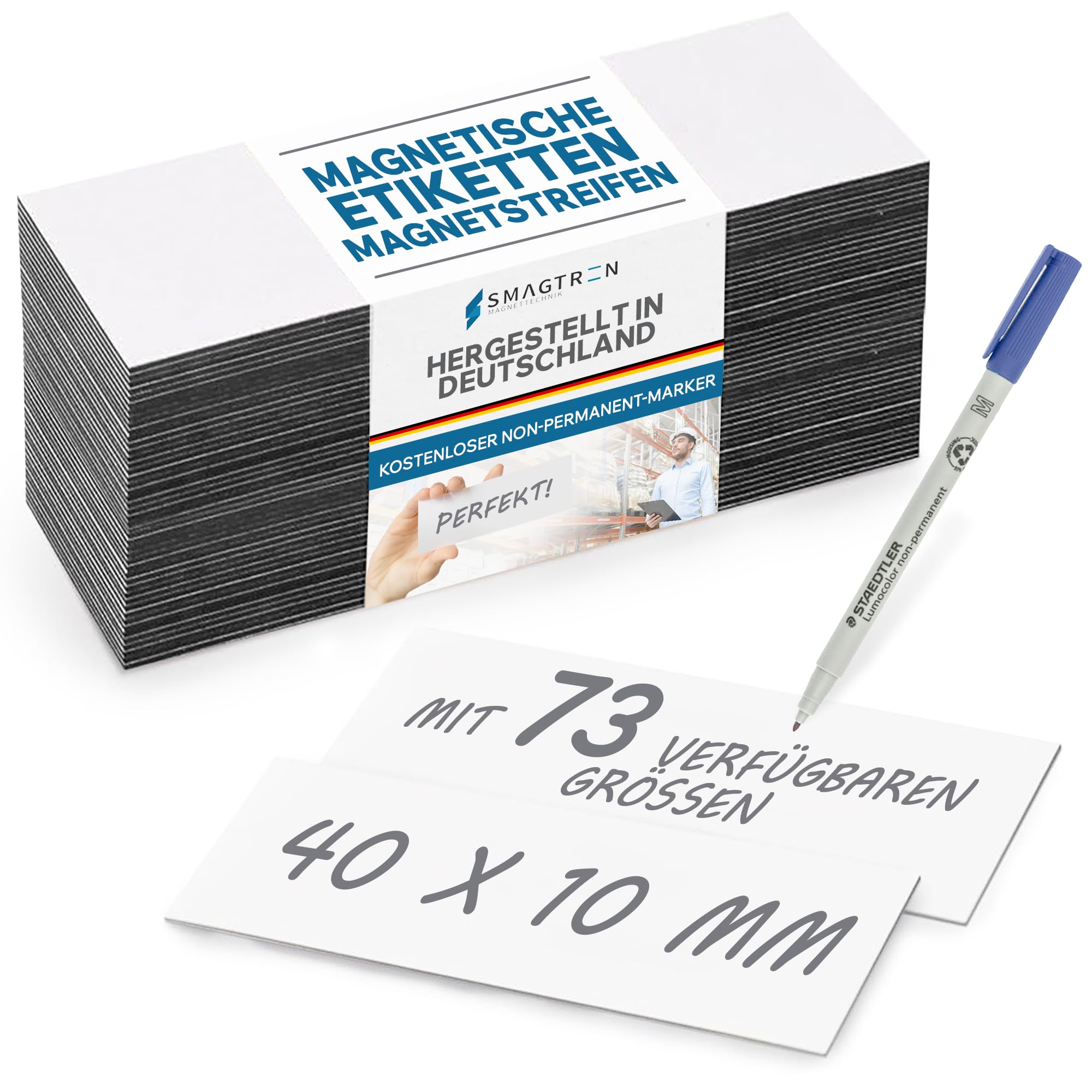 Magnetschild Magnetetiketten Magnetstreifen - Magnet Etikett inkl. Gratis Stift - für Lagerbeschriftung Kennzeichnung, Magnettafeln, Magnetband, Größe:150 x 100 mm, Menge:25 Stück