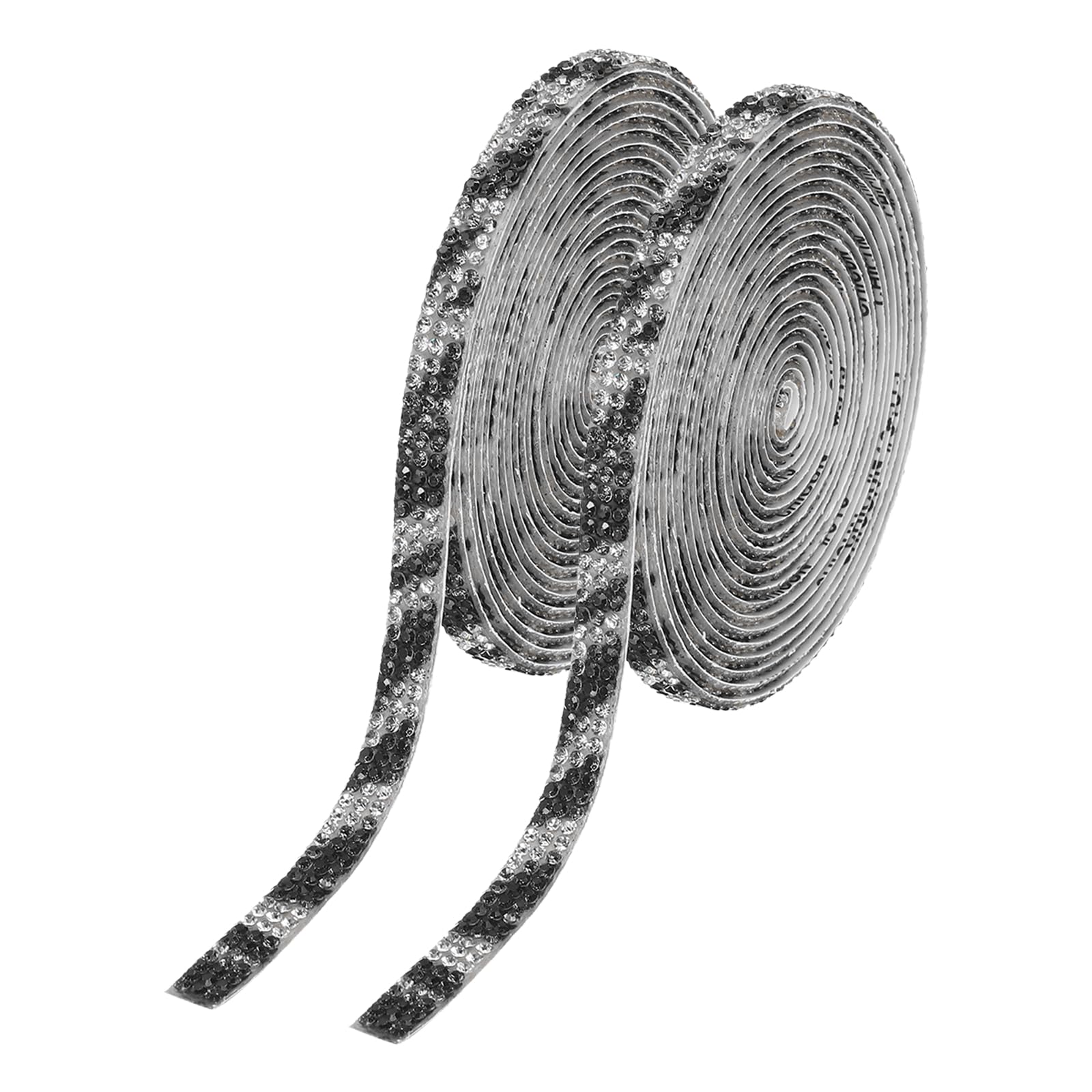 sourcing map 2Pcs Rhinestone Ribbon Self Adhesive Crystal Rhinestone Strips 0.66cm x 3 Yard Bling Rhinestone Ribbon Roll 3 Rows for DIY Crafts Wedding Clothing Nails Decoration, Black Silver