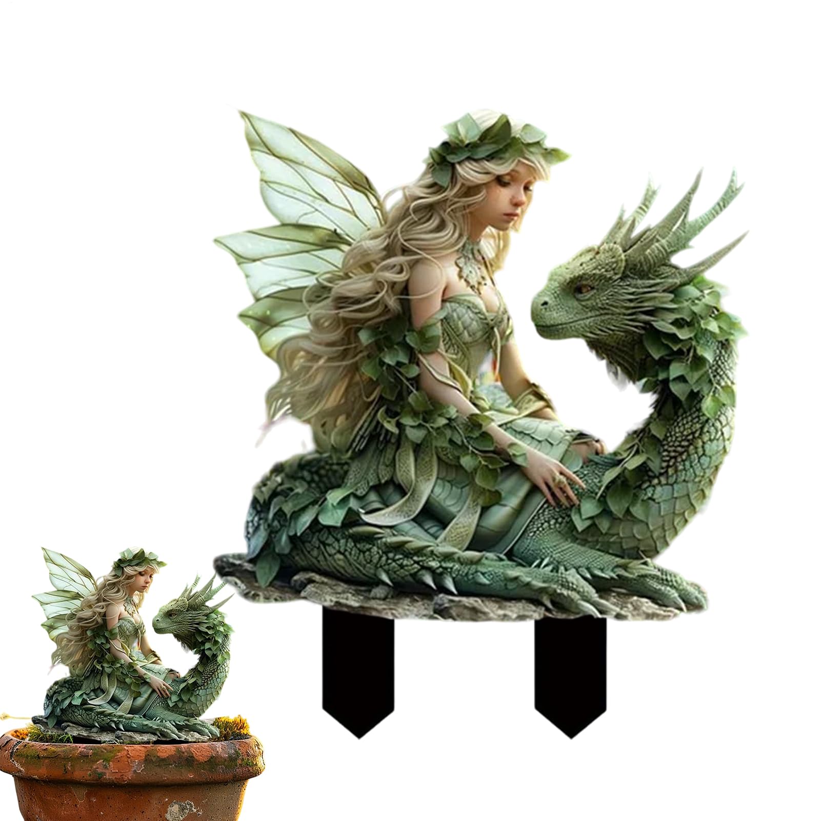 Bohemian Fairy Flower Pot Decoration, 30cm Statue Stake Garden Fairy Acrylic Decor Ornament Fairy, 2D Cute Realistic Angel elfs Fairy With Wings Flower Pot Decoration For Your Home Or Garden