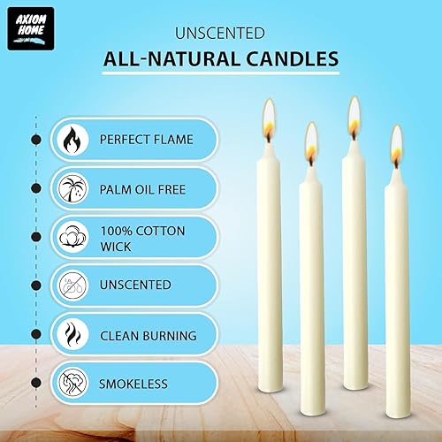 Miniatura 124 de Axiom Candles Velas altas sin goteo de 10 pulgadas sin perfume y sin humo, 9 horas de tiempo de combustión, velas cónicas para el hogar, cenas