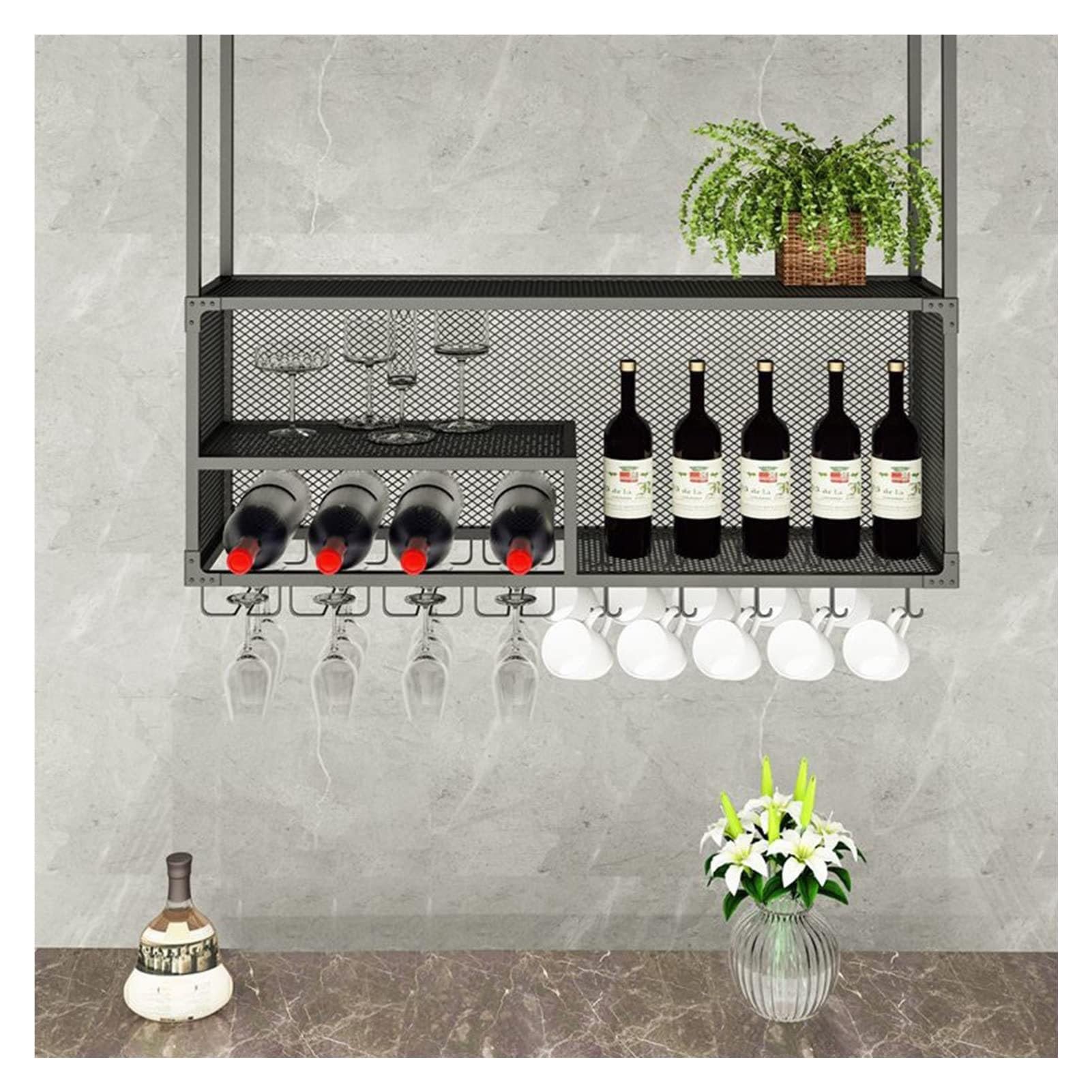 OOPDNEGAK Ceiling Hanger Plant Flower Decorative Floating Rack, Hanging Wine Glass Rack, Wall Shelf Storage Rackes(100 * 30 * 100cm)