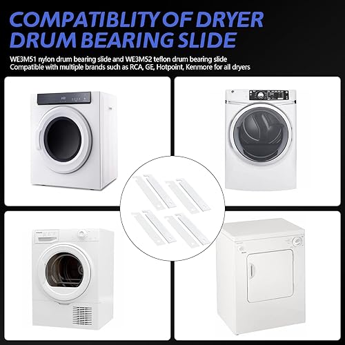 Miniatura 6 de WE3M51 WE3M52 Secadora de ropa Nylon y Teflon Drum Bearing Slide Kit de reemplazo para piezas de secadora GE Kit de rodamientos delanteros, 4 WE3M51