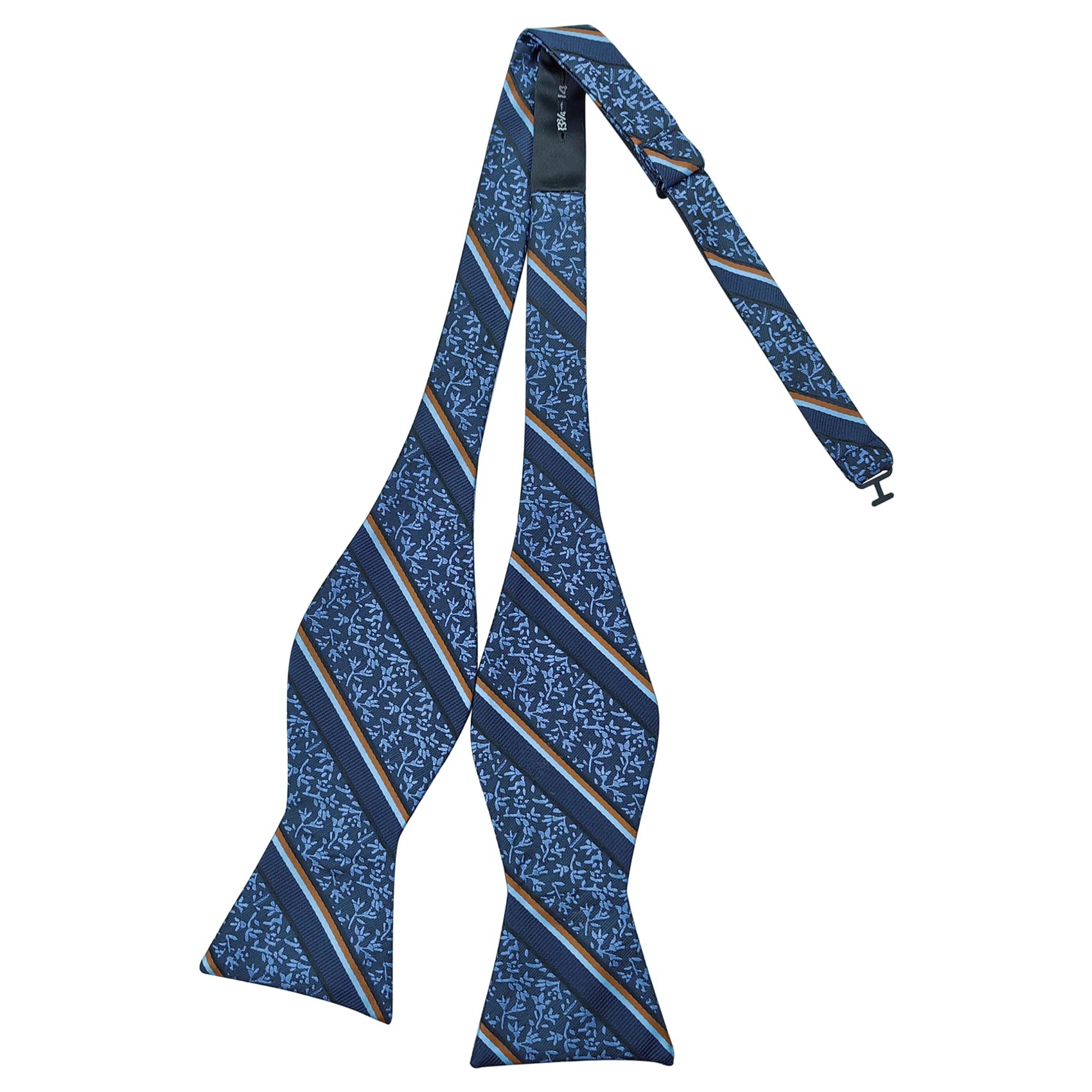 SYAYA Men Self Tied Bow Ties, Boy Silk Open Bowtie For Formal Tuxedo or Wedding Party M-S-B8 (Blue Stripe with Blue Floral)