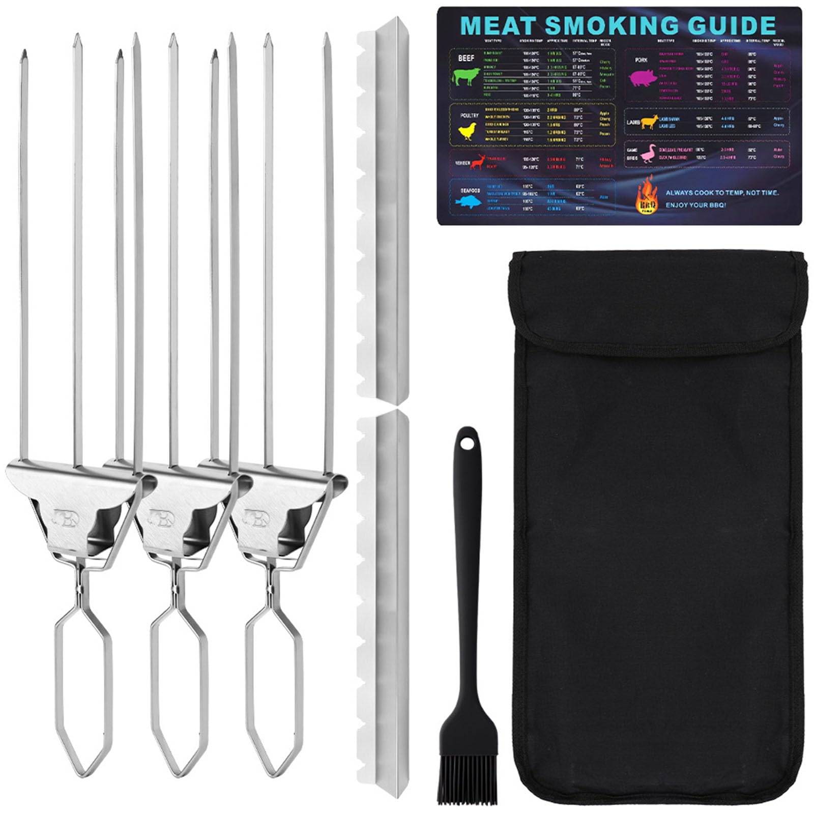 Spiedini in acciaio inossidabile a 3 punte per barbecue con design a maniglia spinta, eccellenti per spiedini carne, verdure e frutti mare resistenti