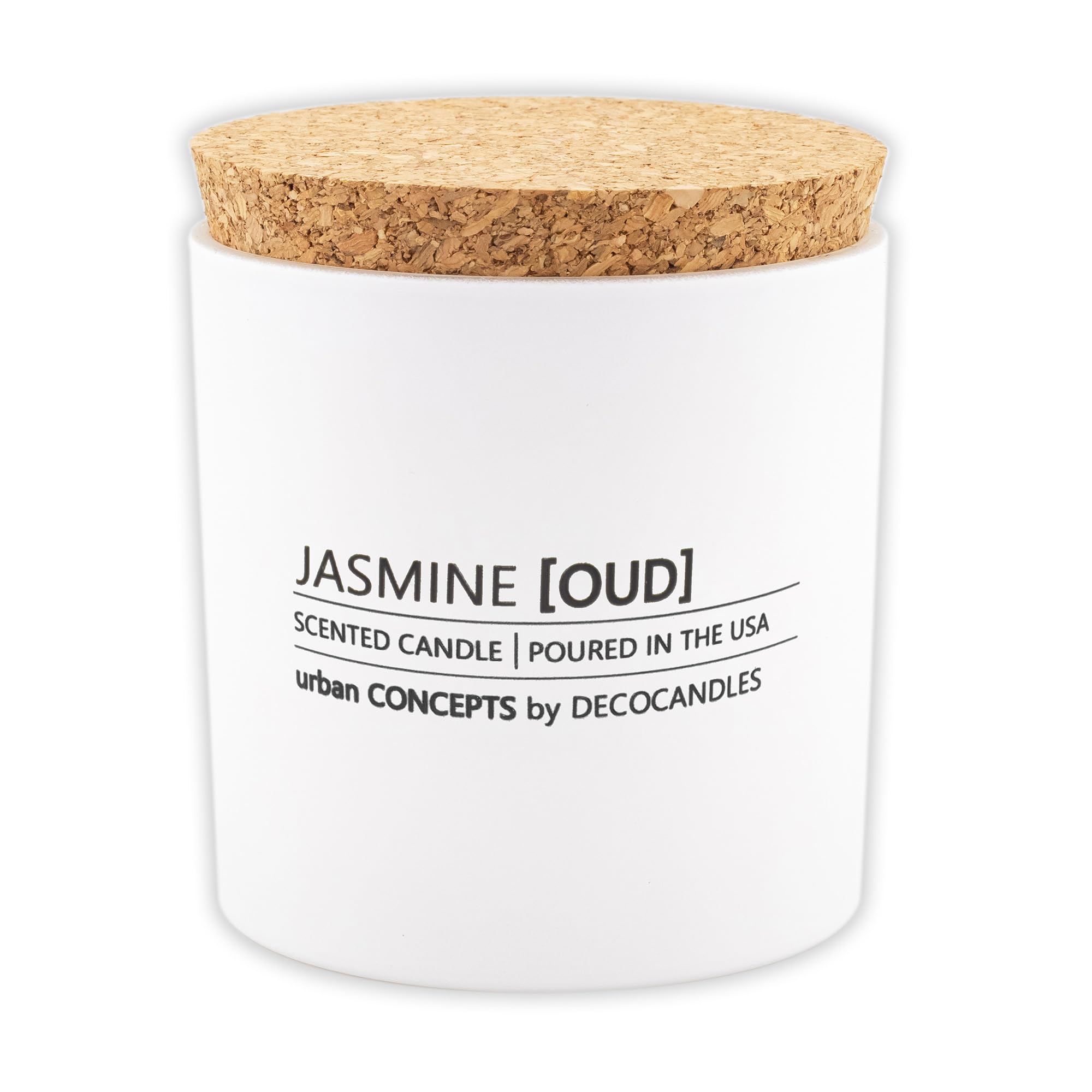 Urban Concepts by DECOCANDLES - Highly Scented Soy Candle - Long Lasting - Hand Poured in USA (9 Oz. Cork, Jasmine, Oud &amp; Sandalwood)