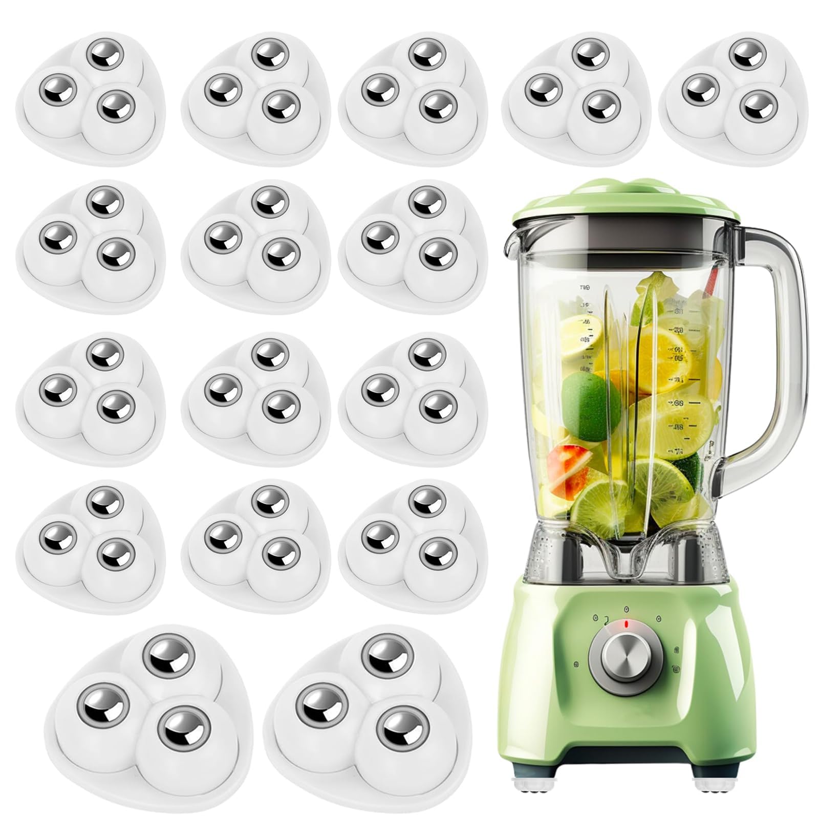 16 x Adhesive Swivel Casters, Mini Wheels for Small Appliances, Universal Office Chair Wheels 360° Swivel for DIY, Trash Bin (White, Steel Balls)