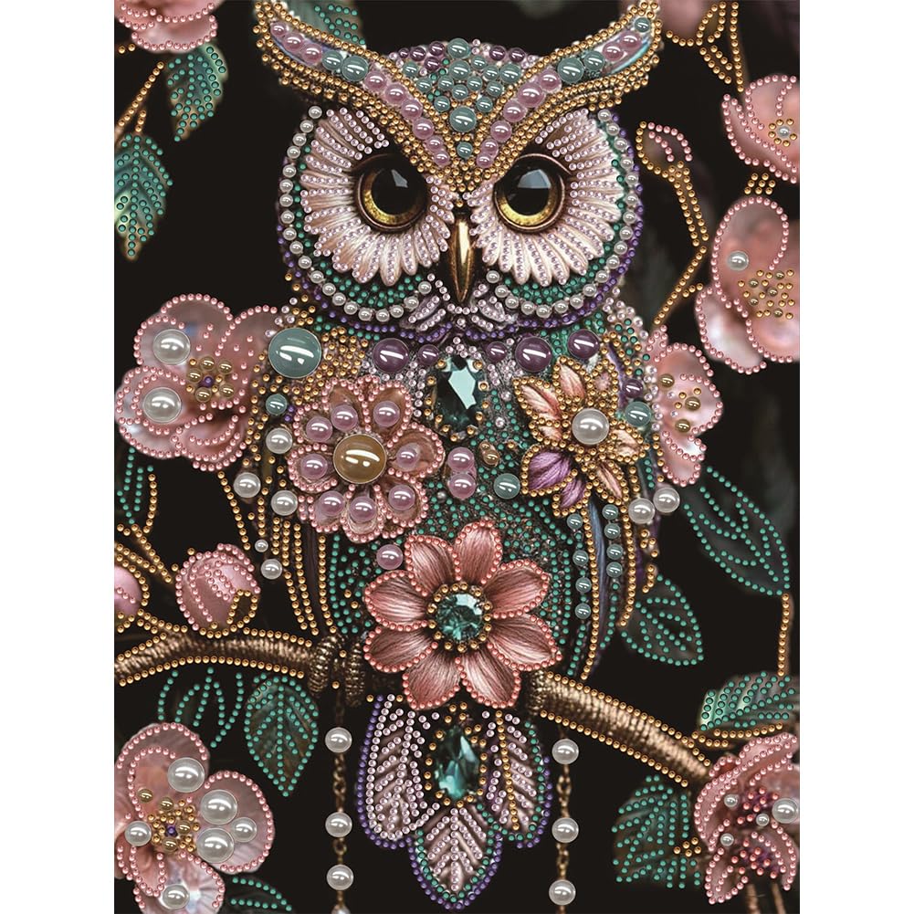 Pearl Floral Owl Special Shaped 5D DIY Partial Drill Diamond Painting Kit Home Art 30x40cm