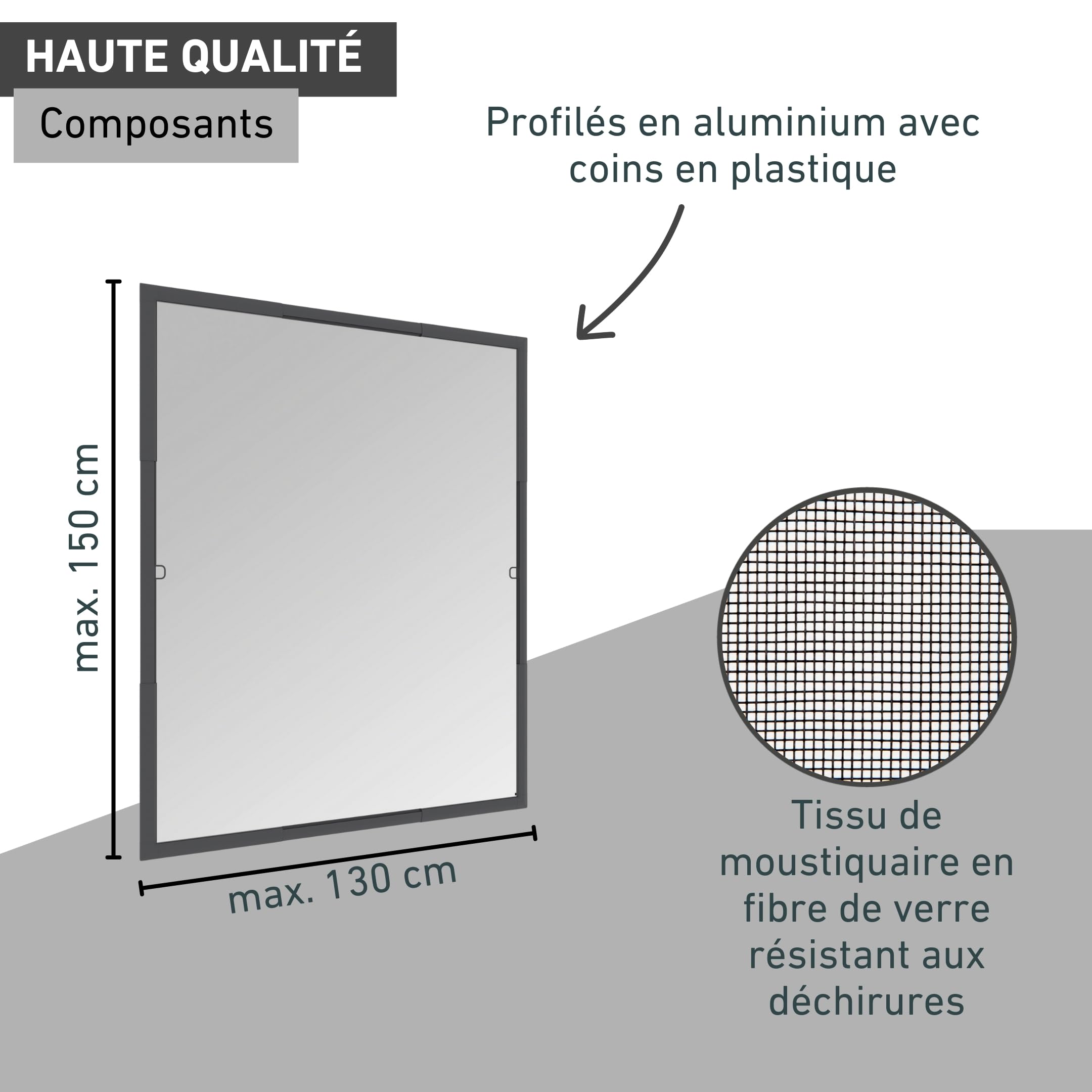 Windhager Moustiquaire Cadre Flexi Fit pour Fenetres, Fenêtres Télescopiques sans scies, 130 x 150 cm, Anthracite