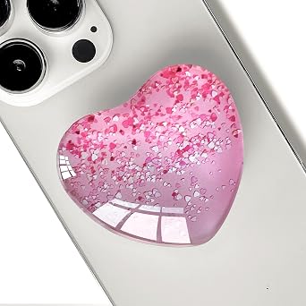 Expandiing Moblile Cell Phone Grip Heart Shape Glass Holder for Smartphones, Cellphone Collapsible Stand Pink Red