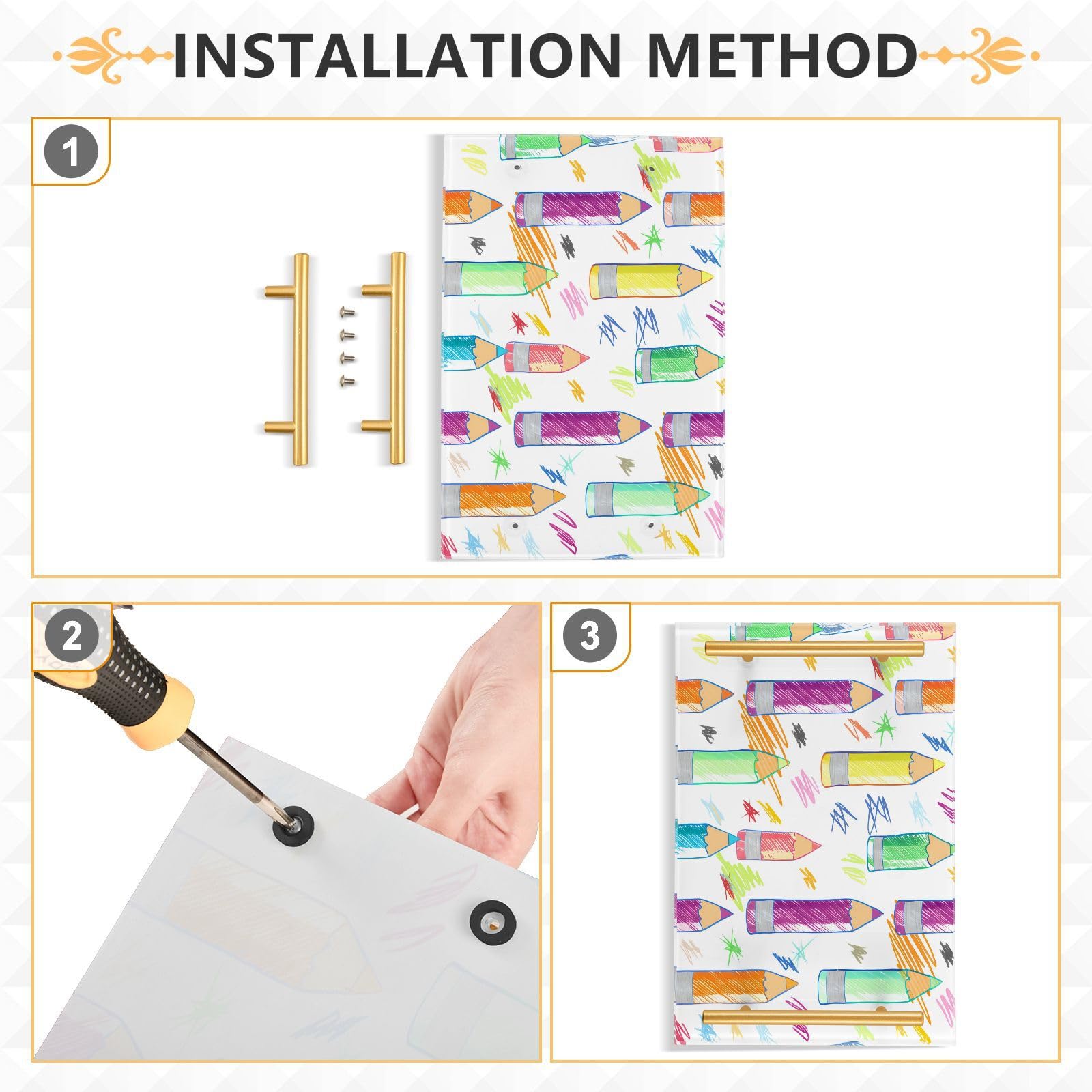 BOESI Doodle Color Pencils Tray, Tray with Handles, Countertop Organizer, Decorative