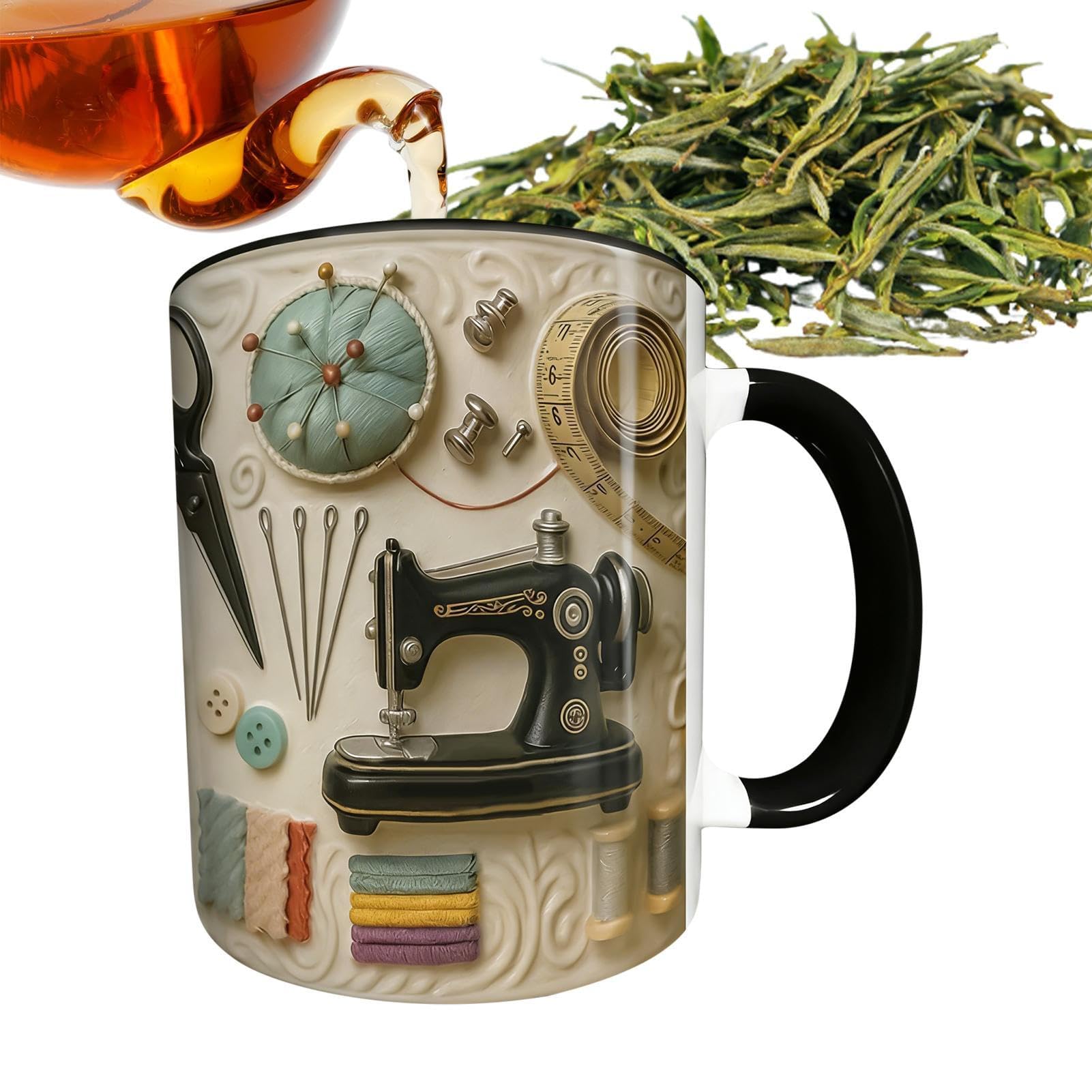 Muiltvoe Ceramic Coffee Mug,Sewing Theme Design Latte Drinkware - Ceramic Coffee Mug Tea Cup,for Cappuccino Milk Cocoa Wine Juice Beer Kitchen Cafe Restaurant Birthday