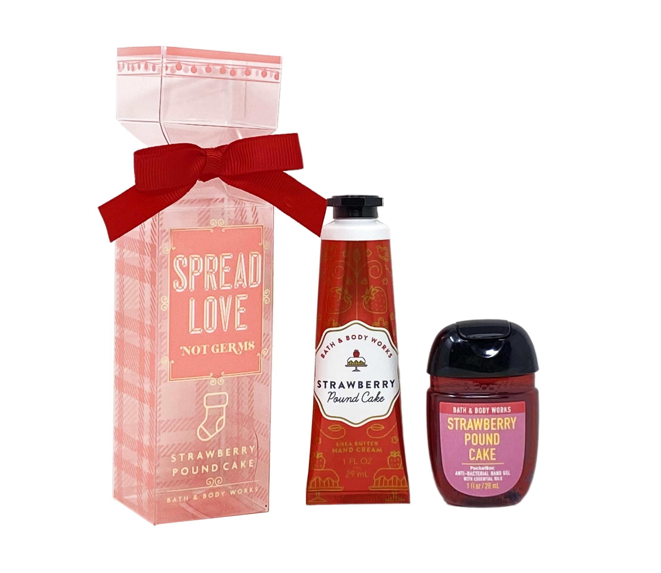 Bath & Body Works Strawberry Pound Cake Travel Gift Set - Hand Cream and Hand Gel Inside a Small Decorative Box