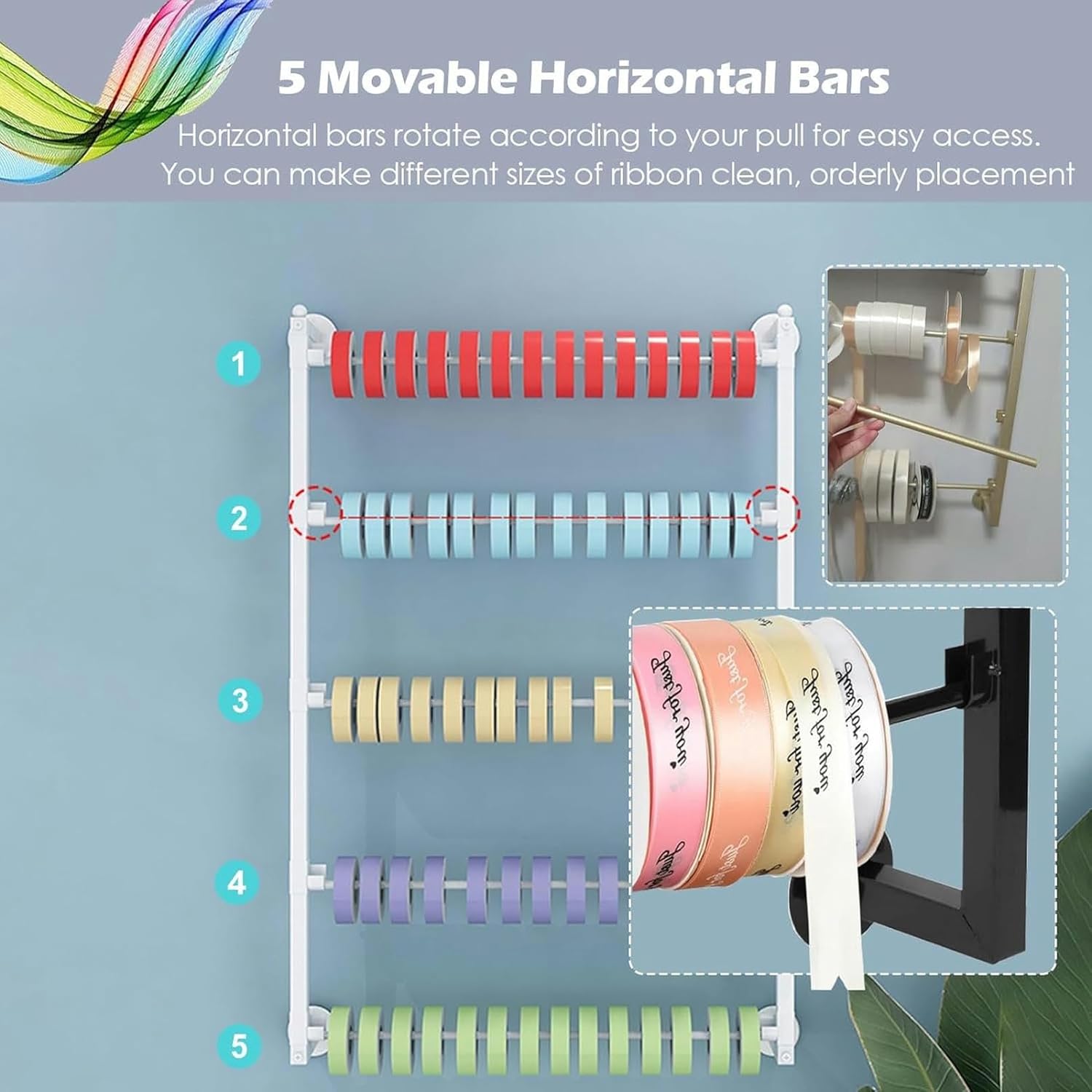 Retail Display Ribbon & Tie Rack, Wall Mounted Wrapping Paper Organizer Ribbon Stand, Necktie Holder for Home Clothing Retail Store Flower Shop