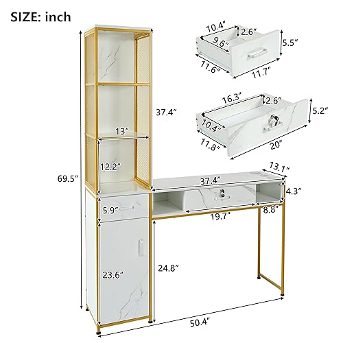 Miniatura 4 de Merax Estación de peluquería, equipo de peluquería de montaje en pared con cajón con cerradura y gabinete grande, juego de muebles de spa de